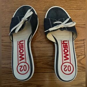 [39/8] Wosh Women's Navy Slide Kitten Heel Sandals Italy